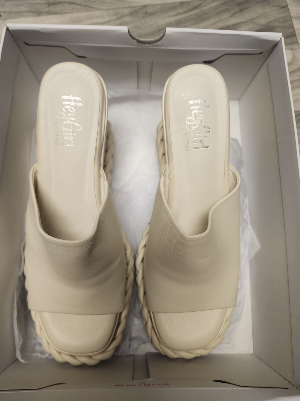 Cream Braided Platform Slide Mules